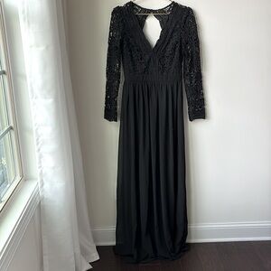 NWT Lulus Awaken My Love Long  Sleeve Maxi Dress Black Lace Open Back Size M